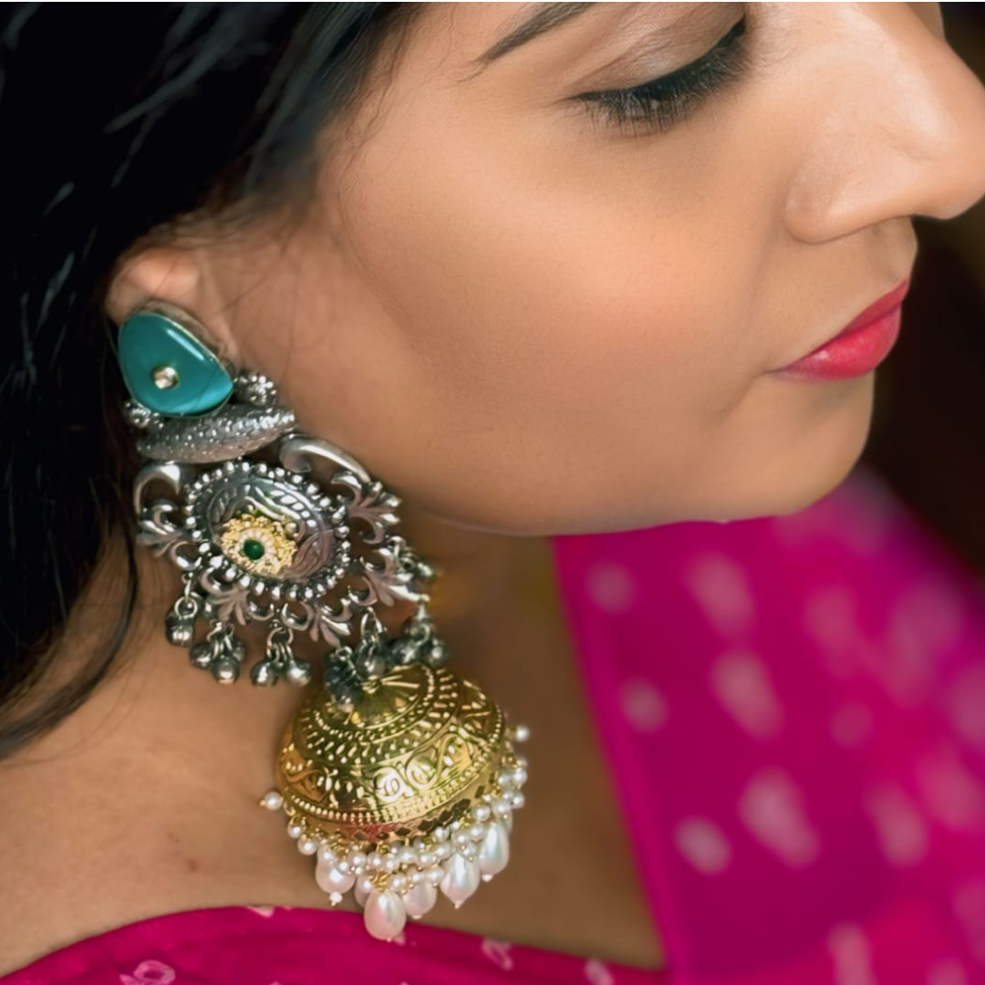 Dual Tone Jhumka with Pearl hangings