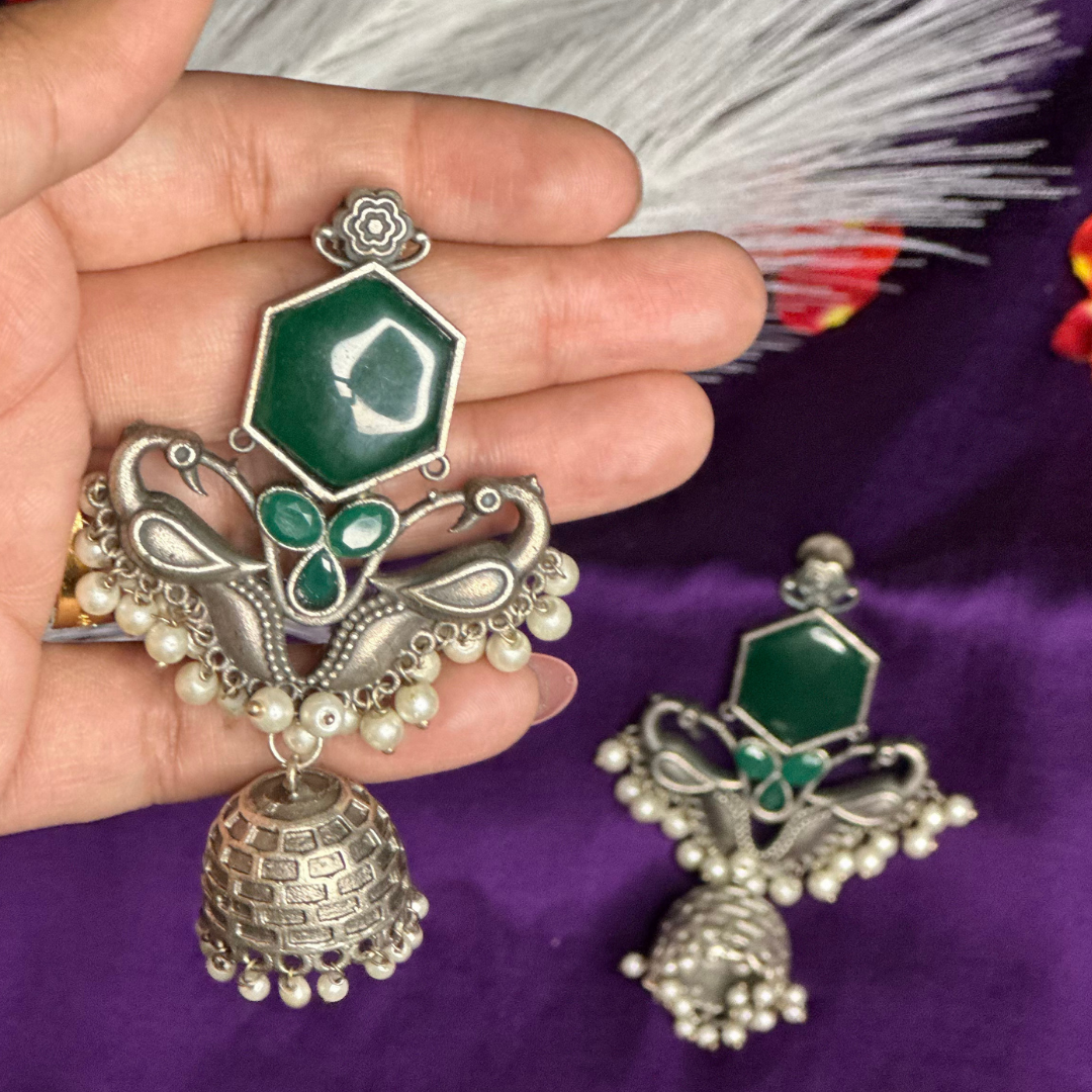 Silver Jhumkis with Pearl hangings