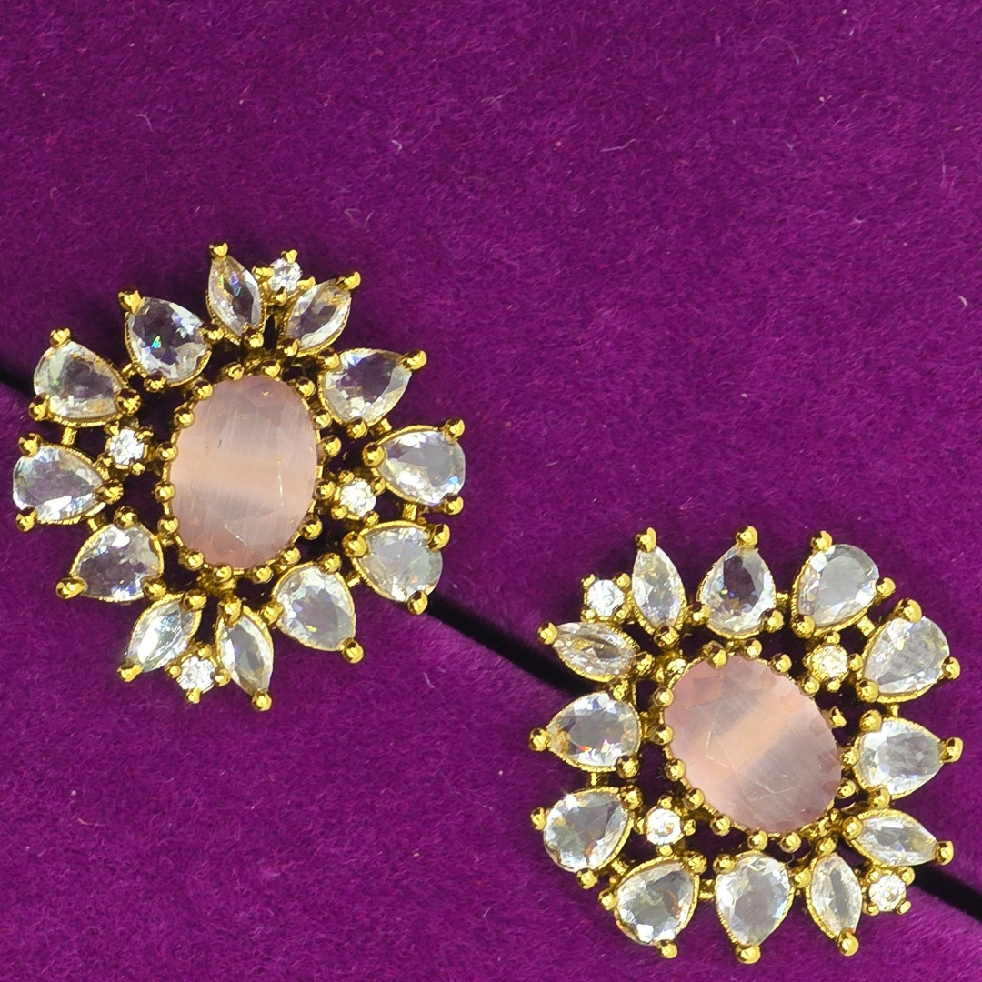 CZ Earrings with a regal touch - Pink Pastel
