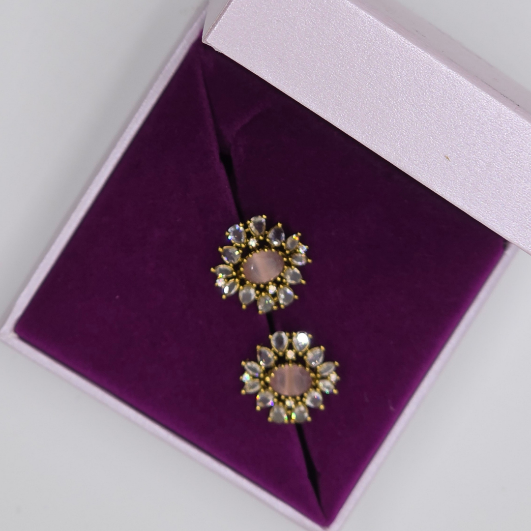 CZ Earrings with a regal touch - Pink Pastel