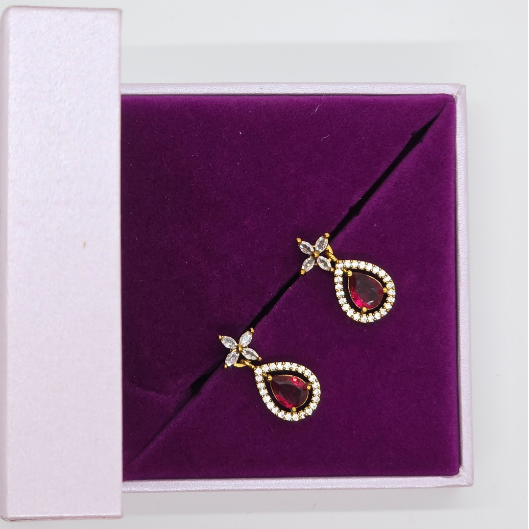 CZ drop-shaped Earring with Ruby stone